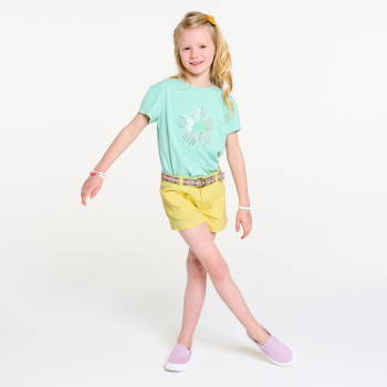 شورت قماش سادة باللون الأصفر للفتيات